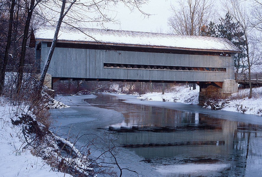 The Doyle Road covered bridge spans Mill Creek in Jefferson Township.