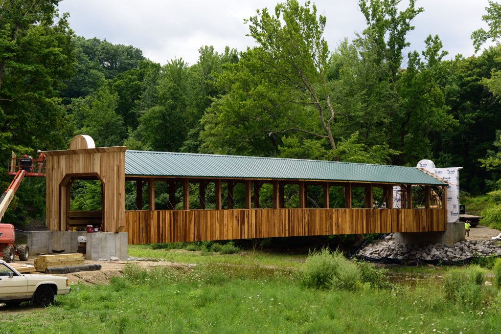 The pedestrian bridge at Indian Trails Park, south end, will connect the Ashtabula and Plymouth townships sides of the park. 